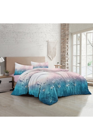 Monohome Soft Blue Luxury Çift Kişilik Pamuk Saten Nevresim Takım Mavi