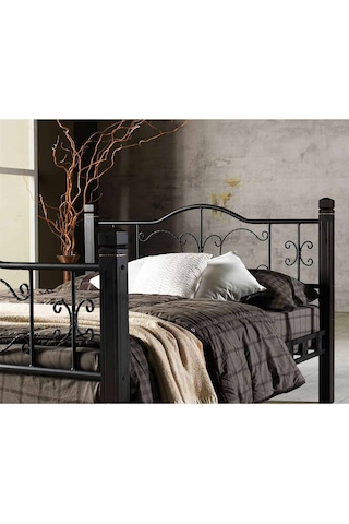 Argimo Yakamoz Çift Kişilik Ferforje Metal Siyah Karyola 160 x 200