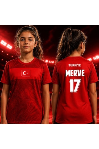 Bk Gift Kişiye Özel İsimli Ve Numaralı Türkiye Milli Takım Kız Çocuk Forması - Tek Yürek Milli Takım Ruhu Kırmızı