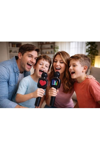 Doppler Tetris Karaoke Mikrofonu Ledli Ses Değiştirme Özellikli Işıklı Yeni