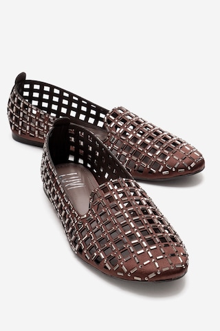 Luvishoes Sılva Kahverengi Taşlı Kadın Babet Ayakkabı Kahverengi