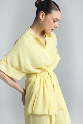 Beli Bağlamalı Kimono Gömlek - Sarı-137293