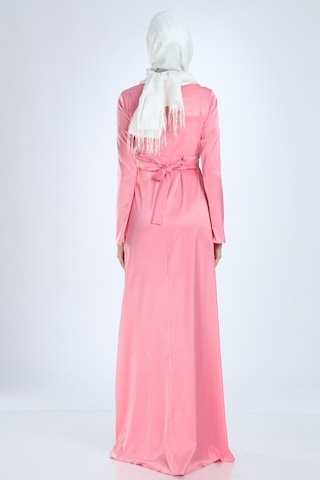 Moda Labio Modalabio Saten Tesettür Incili Pembe Hamile Elbise