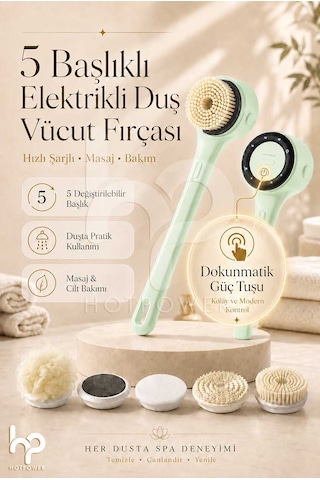 5 Başlıklı Elektrikli Duş Vücut Fırçası Hızlı Şarjlı Body Scrubber Masaj Bakım Cihazı
