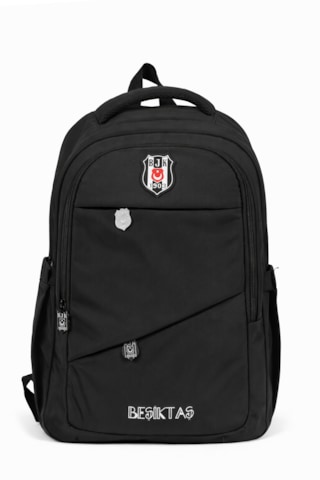 Beşiktaş Lisanslı 3 Bölmeli Siyah Paraşüt Kumaş Sırt Çantası - Laptop Bölmeli Okul Çantası