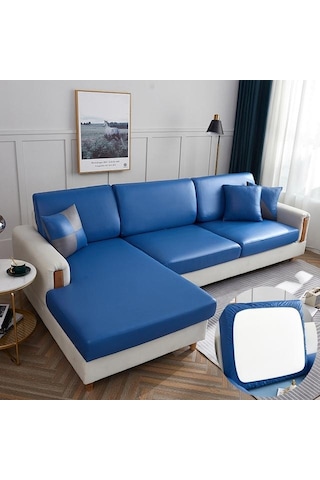 Mavi Su Geçirmez Pu Mobilyalar Koruyucu Kanepe Minder Örtüsü Köşe Kanepe Koltuk Minderi Slipcover Elastik Düz Renk Kanepe Örtüsü Normal Size-1