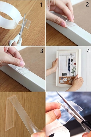 Çift Taraflı Nano Teknolojili Süper Güçlü Bant 3 Metre İz Bırakmayan Şeffaf Yapışkan Montaj Bandı