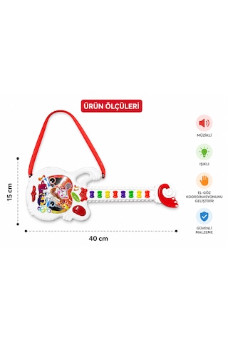Mini Müzikli Oyuncak Gitar Kırmızı Beyaz