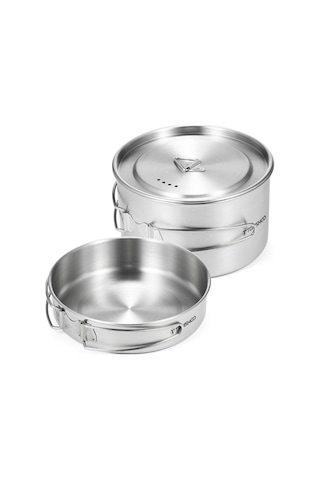 Createtech Kamp Tava Tencere Taşıma Seti Paslanmaz Katlanır Gümüş File Çelik Çanta 2'li Gümüş