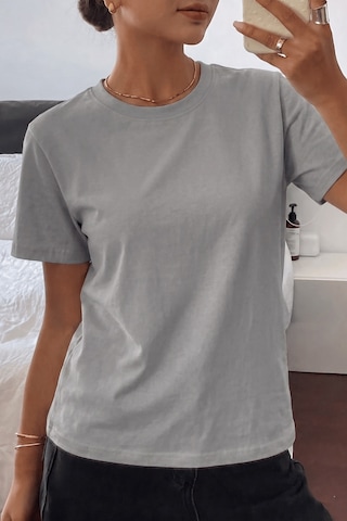 Genıus Store Kadın Tişört Gri Bisiklet Yaka Basic Tişört %100 Pamuk Rahat Kalıp T-shirt Basıc-kadın
