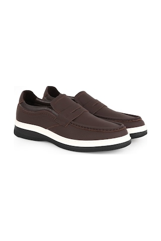 Lbr Erkek Casual Ayakkabı H1066 Siyah Beyaz Taban Hakiki Deri Hafif Eva Taban Rahat Günlük Penny Loafer Kahve-beyaz