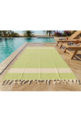 Ludıa %100 Pamuklu Diamond Desenli Saçaklı Yeşil Peştemal 100x195 Cm Plaj Ve Banyo Havlusu