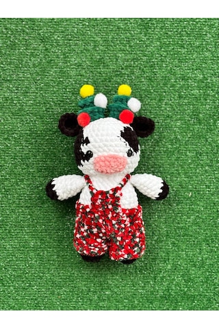 İnek Organik Amigurumi Örgü Oyuncak Çok Renkli