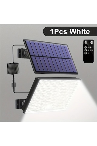 Beyaz Işık Dış Mekan Solar Aydınlatma, 400 Led Hareket Sensörlü Bahçe Duvar Lambası, 120 Aydınlatma Açısı, 5.03 Metre Kablolu Beyaz Işık