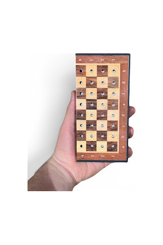 Gifthome Antik Klasik Ceviz Desenli Mini Seyahat Boy Satranç Takımı 16 X 16 Cm