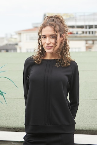 Jument Baharlık Modal Kumaş Kayık Yaka Önü Nervürlü Reglan Kollu Bluz Pantolon İçin 49045 -siyah Siyah