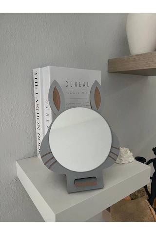 Masaüstü Gri Renk Hediyelik Dekoratif Makyaj Aynasi,Tavşan Kulakl Beyaz