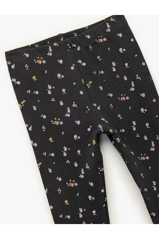 Koton Kaşkorse Çiçek Desenli Pamuklu Antrasit Kız Bebek Tayt 6wmg40002ak Antrasit