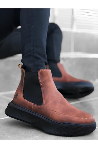 Bağcıksız Renk Taba Bantlı Yüksek Tabanlı Erkek Bot Taba