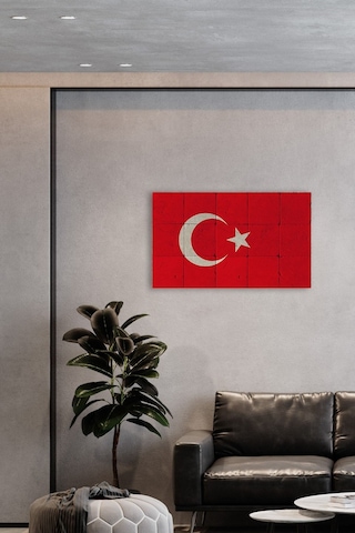 Doğal Taş Türk Bayrağı Tablo - Duvar Dekoru, Ofis Tablosu, Salon Tablosu 50x30cm Ay Yıldız Tablo