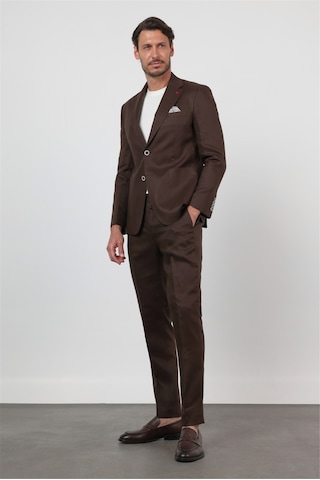 İmza Kahverengi Mono Yaka Keten 6 Drop Slim Fit Yarım Astar %100 Keten Takım Elbise 1001260164