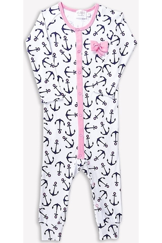 Ozmoz Büyük Çapa Desenli Yakası Pembe Fiyonklu Kız Bebek Tulum Çok Renkli