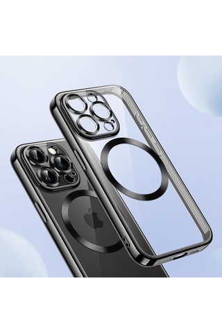 Apple Uyumlu iPhone 15 Pro Max Kılıf Magsafe Özellikli Metal Lazer Silikon Kapak