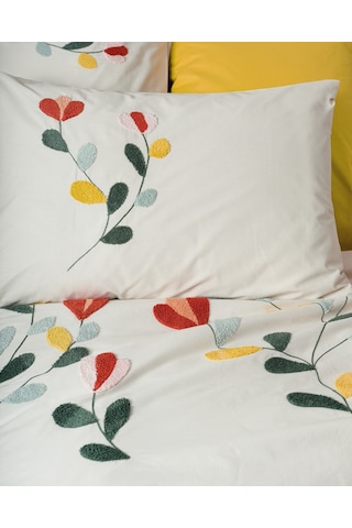 Cotton Box Puff Nakışlı Çift Kişilik Nevresim Takımı Nella Hardal