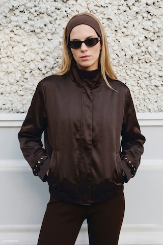 Sateen Saten Bomber Ceket - Kahve-137897 Kahverengi