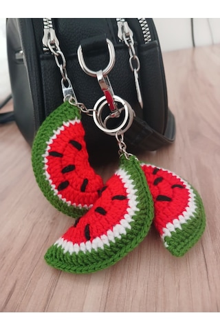 Örgü Amigurumi Karpuz Anahtarlık Kırmızı