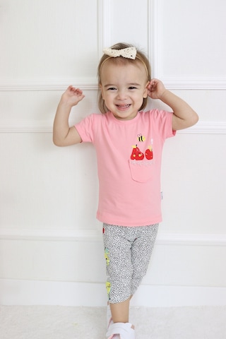 Harika Kids Kız Bebek Kaprili Kısa Kollu Kiraz Baskılı Yazlık Basic Alt-üst Takım 6-24 Ay 001