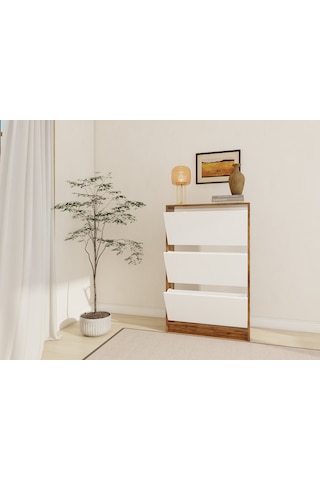 Kisikoz Düşer Kapaklı Ayakkabılık Amalfi - Beyaz Renk Kahverengi - Beyaz