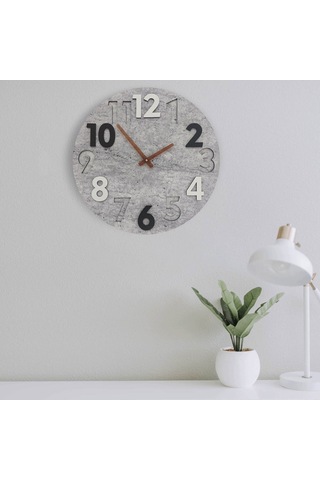 CajuArt Modern Yuvarlak Siyah Beyaz Kabartma 40 cm Duvar Saati Beyaz