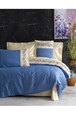 Cotton Box Nakışlı Saten Çift Kişilik Nevresim Takımı Amaya Bej