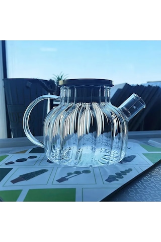 Tedar Çelik Kapaklı Borosilikat Dilimli Model Süzgeçli Cam Demlik Bitki Çayları 1000 Ml Royaleks-cm-2001 Najmaddin 6411267