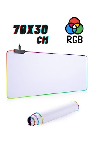 Rgb Düz Beyaz Su Geçirmez Gaming Işıklı Oyuncu Mousepad