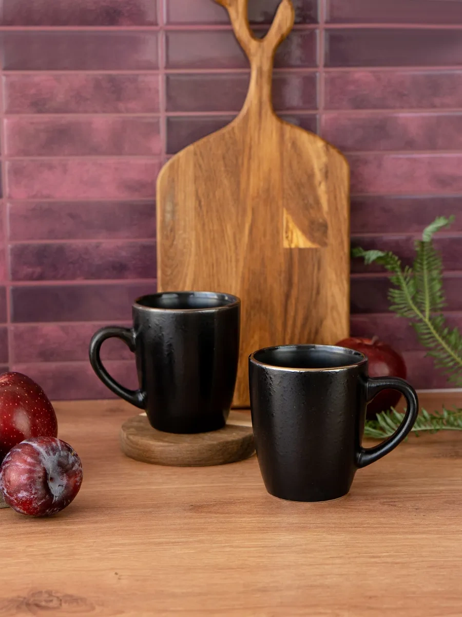 Korall Elite Black Çiftlü 350ml Seramik Çift Çay Bardağı Seti 37237170 Siyah