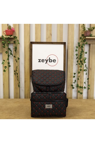 Kapitone Desenli Anne/bebek Bakım Çantası-kırmızı Nakışlı-zeybe Siyah