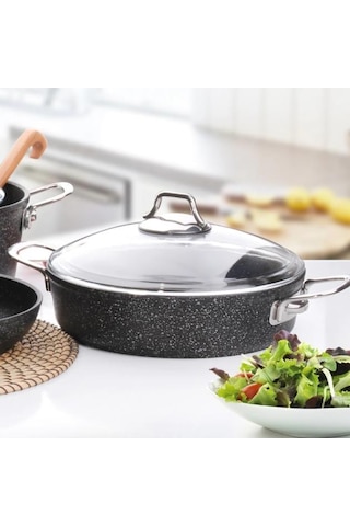 Falez Black Line 2'li Granit Döküm 26Cm Kısa Tencere Tava 26 Cm