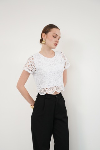 Verymoda Güpür Abiye Bluz D2142 Ham