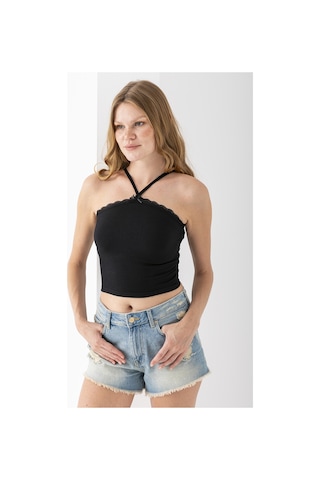 Giysa Kadın Çapraz Askılı Dantel Detaylı Crop Body Siyah - Ms0000309 Siyah