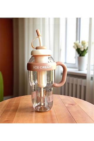 1300 Ml Kulplu Suluk Matara Detox Ve Soğuk İçecek Şişesi Pipetli Suluk Taşınabilir Bpa İçermez Kahve Kahverengi Açık