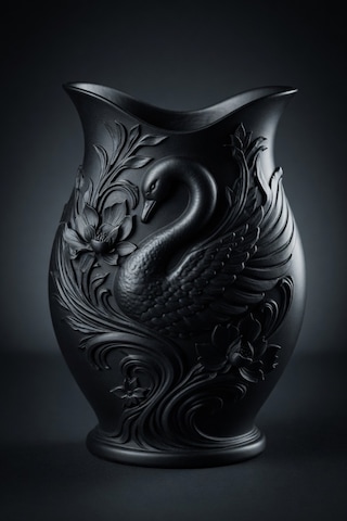 Kuğu Desenli Dekoratif Vazo 15 Cm 3d Baskılı Mat Dokulu Şık Masa Ve Raf Dekoru Siyah