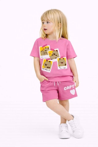 Miniko Kids Kız Çocuk Capybara Modelli Pamul Şortlu Takım Pembe