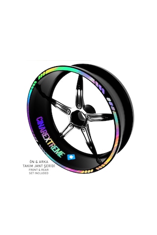 Çınar Extreme Rainbow Gökkuşağı Hologram Efektli 4 Parçalı Kesikli Motosiklet Jant Şeridi Sticker