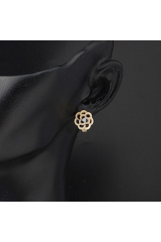 Güllü 14 Ayar Taşlı Altın Küpe