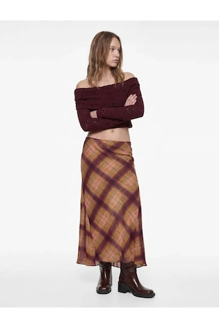 Koton Omzu Açık Crop Dantel Bordo Kadın Uzun Kollu T-shirt 6wal10621ık Bordo