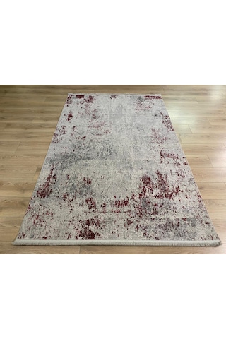 Sanat Halı Doku 1082 Gri Kırmızı Eskitme Desenli Makine Halısı Sarı