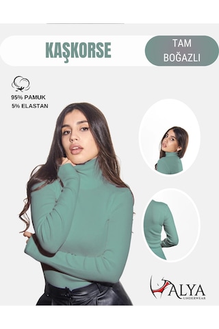 Alya Underwear Kaşkorse Tam Boğazlı Body Sweatshirt, Fitilli Kumaş, Likralı, Gül Kurusu Okaliptus