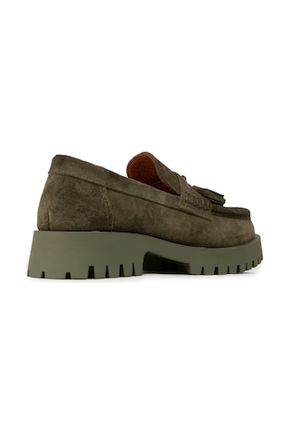 Deery Kadın Hakiki Süet Haki Püsküllü Loafer - 02035zhakc03
